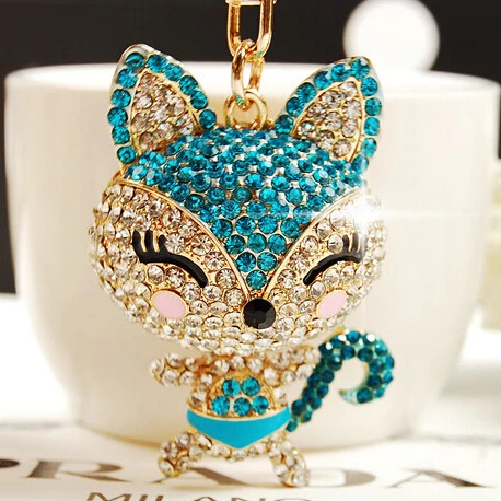 

Luxurious Full Rhinestones Fox keychains Key Chains Key Hanger Chains Keyrings Key Ring for Women Car Bag Charm