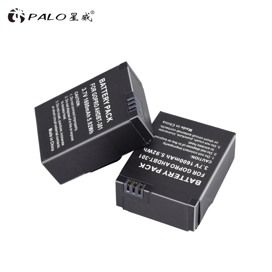 

2pcs PALO Camera battery pack 3.7v 1600mah for GoPro HER03 12M 11M 1080P 5M digital camera batteries bateria