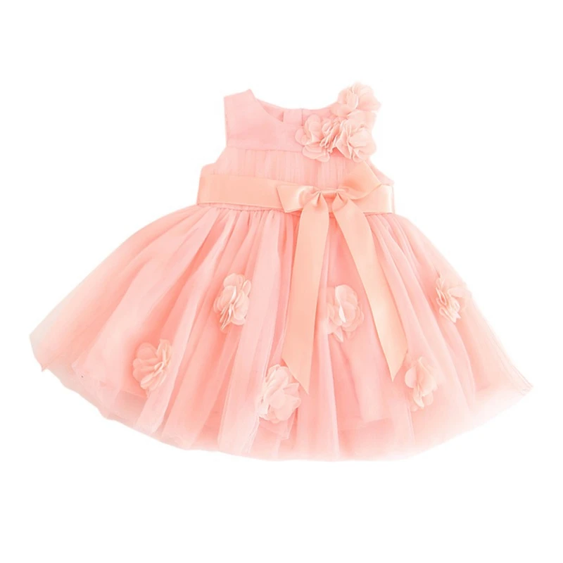 

Summer Casual Baby Girls Sleeveless 3D Floral Design Dress Kids Toddler Princess Pageant Sundress