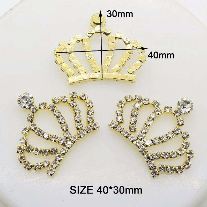 

10pcs 40mm*30mm Crown Rhinestone Buttons DIY Wedding decoration Bridal Bouquets Diy Flat Backs Metal Embellishment accessories