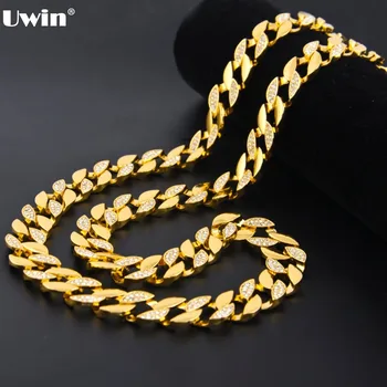 

Gold Finish 15mm 30" Iced Out Hip Hop Cz Chain Necklace Mens Miami Cuban Bling Bling High Quality Chain