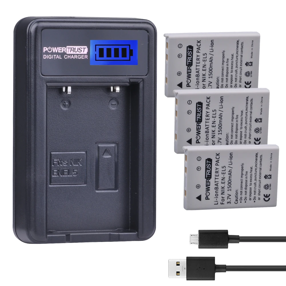 3pcs 3.7v Enel5 Enel5 Camera Battery + Lcd Usb Charger For Nikon