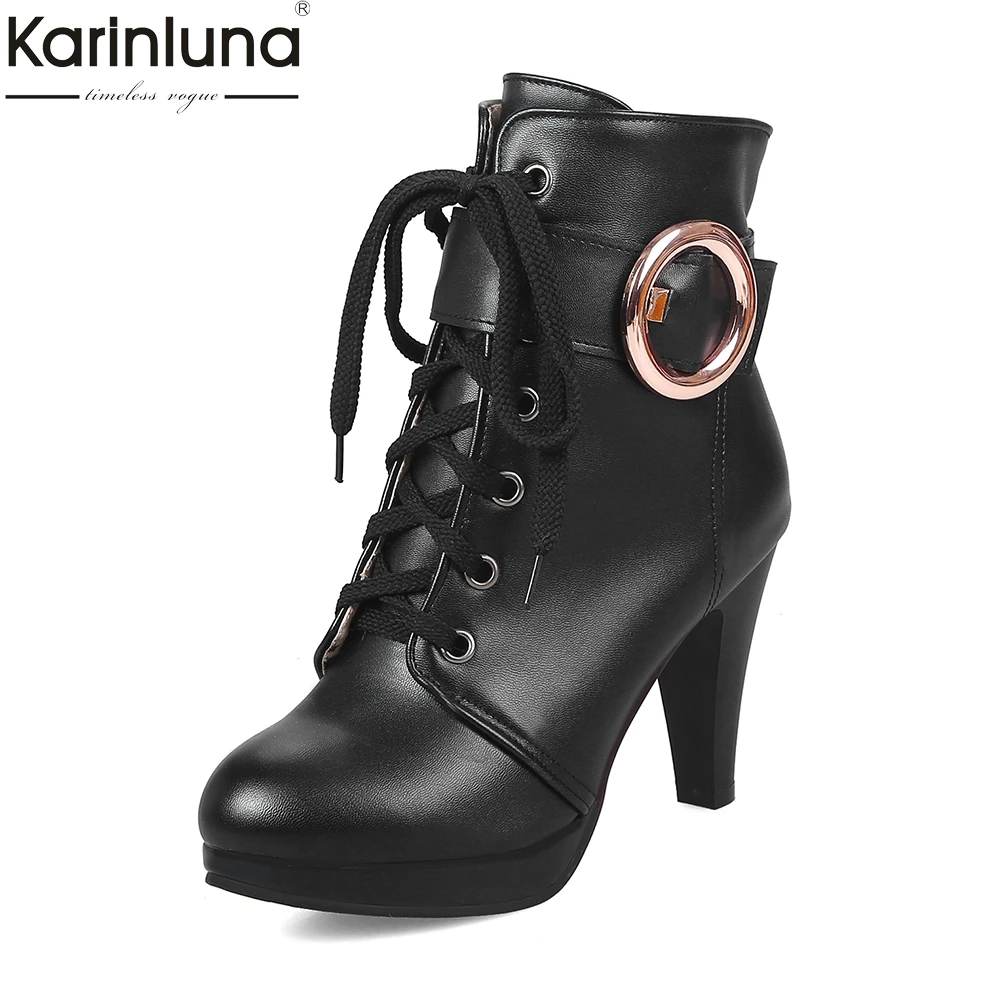 

KarinLuna 2018 Big Size 31-46 Customized Autumn Winter Ankle Boots Fashion High Heels Add Fur Platform women's Shoes