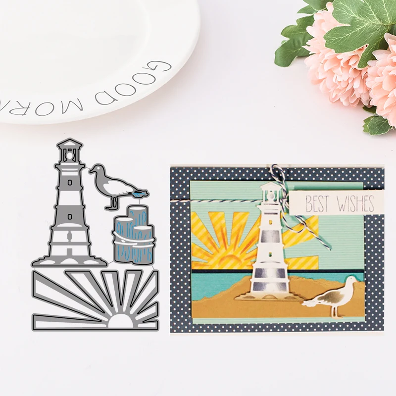 

Sun Lighthouse and Bird Metal Cutting Dies for Scrapbooking DIY Album Embossing Folder Paper Card Maker Decorative Stencils
