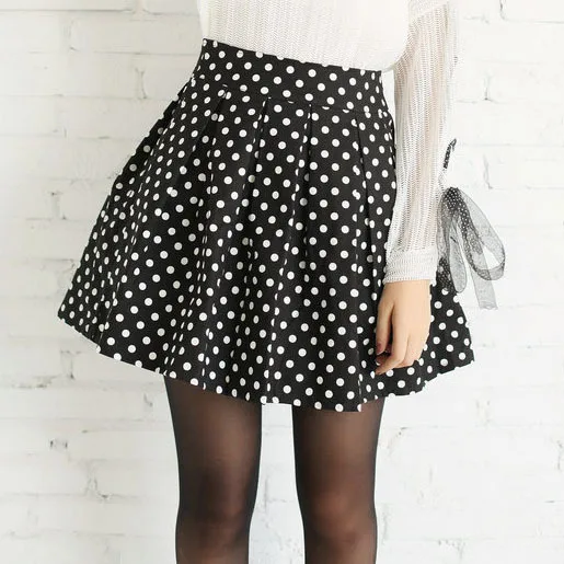 Women white polka dot skirts 2015 plus size M L spring summer black
