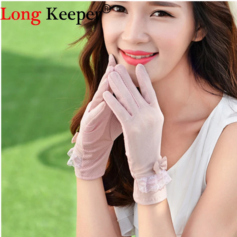 2016 Women UV Protection Summer Gloves Lace Glove Thin Sunscreen Gloves Ice Silk Lace Bow