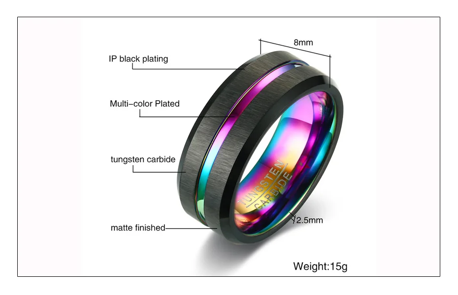 Meaeguet Black Brushed Tungsten Carbide Wedding Ring For Men Women Wedding Bands Rainbow Carbon Fiber Groove Jewelry (5)