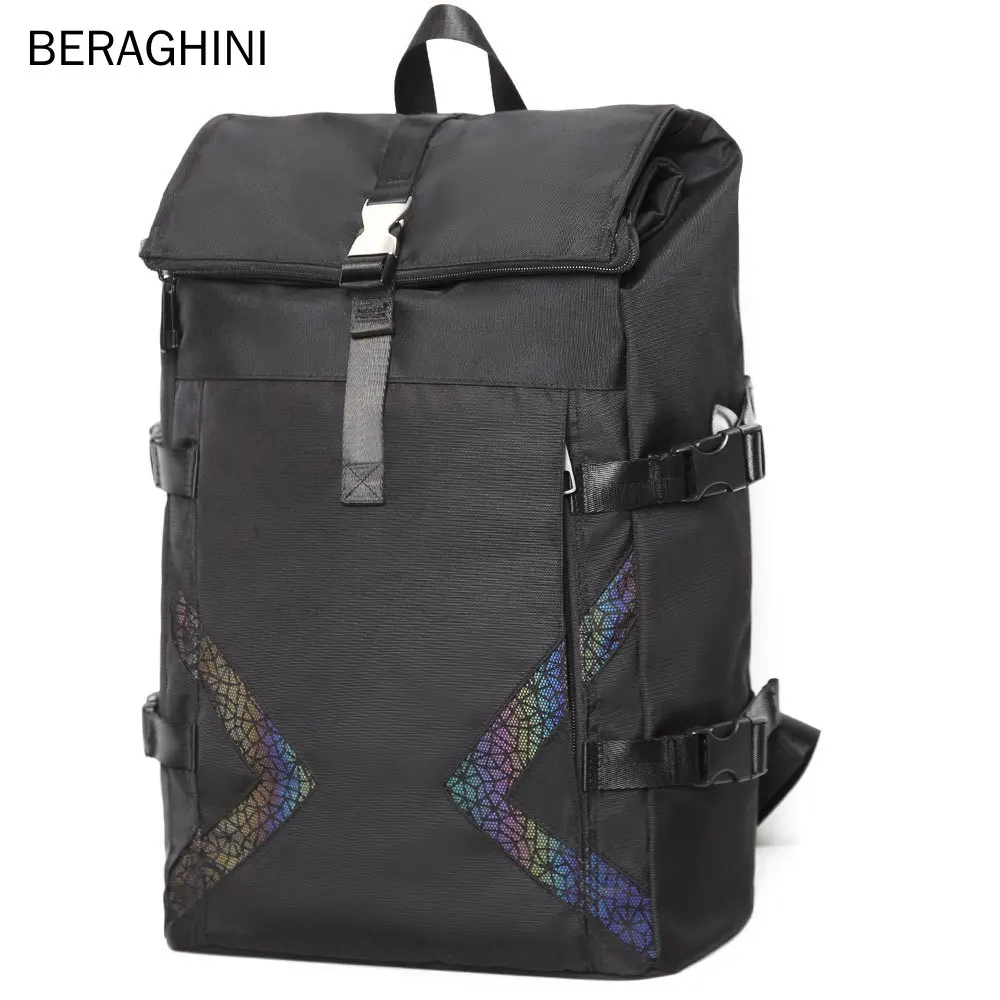

BERAGHINI Men Backpack Fashion Travel Back Pack USB Charging Laptop Bagpack with Reflective Large Capacity Anti-theft Schoolbag