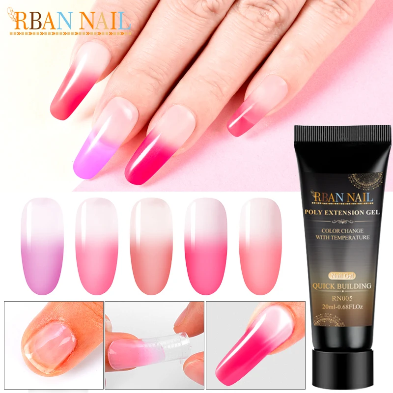 

RBAN NAIL 20ml Thermal Quick Building UV Gel Acrylic Poly Extension Gel Nail Tips UV Builder Soak Off Nail Art Gel Polish Varni