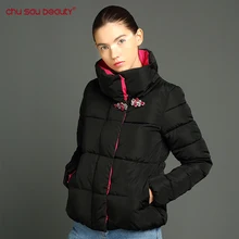 ChuSaubeauty Parkas 2017 Women Slim female Hit color winter jacket women Design Crystal buckle coat women’s jacket Winter