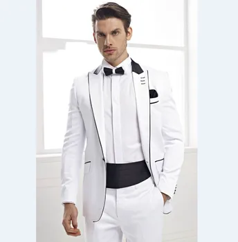 

Custom Made Groomsmen Peak Lapel Groom Tuxedos White Mens Suits Wedding Best Man (Jacket+Pants+Tie+Girdle) B8229