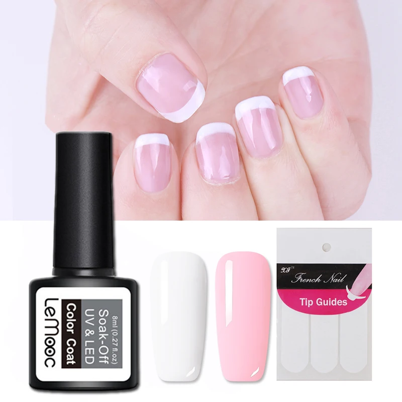 

LEMOOC 3 Pcs/set White Color UV Nail Gel Polish With French Manicure Tip Set Soak Off Gel Varnish Nail Art DIY Gel Laquer
