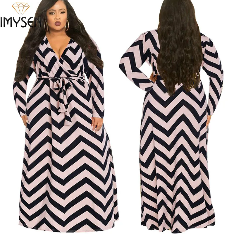 IMYSEN 2018 Striped Casual Dress Women Spring V Neck Long Sleeved A Line Loose Dressesloose