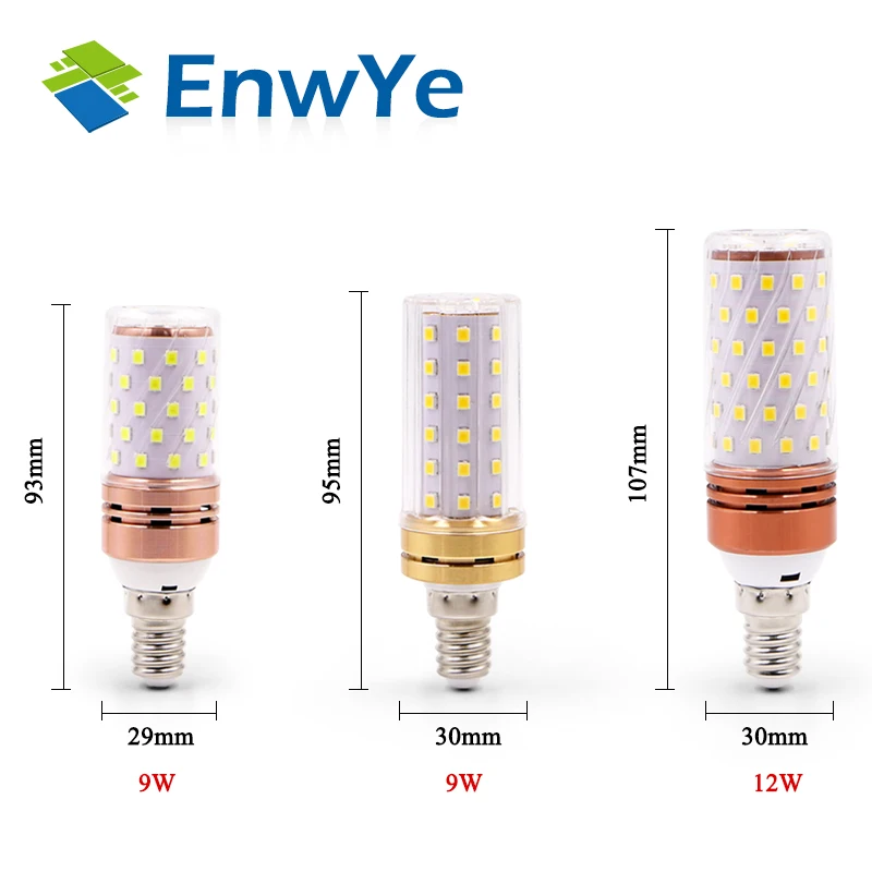 EnwYe E27 светодиодный светильник E14 светодиодный лампы реальная мощность 9 ваттов 12 ваттов SMD2835 220V кукурузы лампы, люстры свечи светодиодный светильник для украшения дома