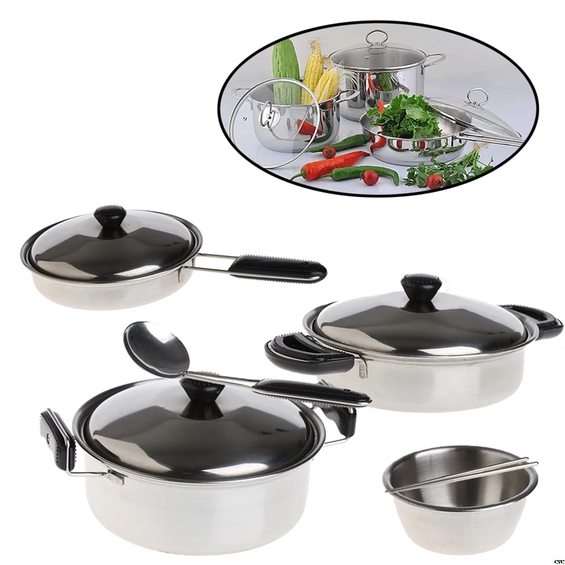 NEW Stainless Steel Pots Pans Cookware Miniature Toy Pretend Play Gift For Kid Simulated Kitchen Tool