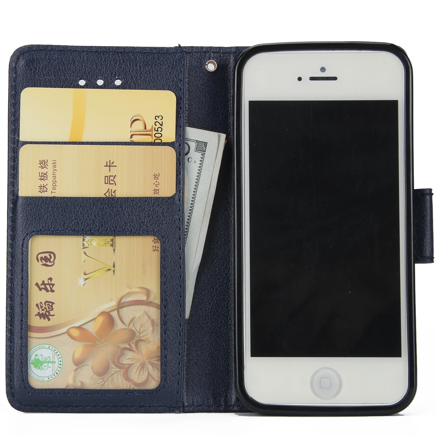 Luxury Leather Flip lanyards Phone Case For iPhone SE case Wallet Card