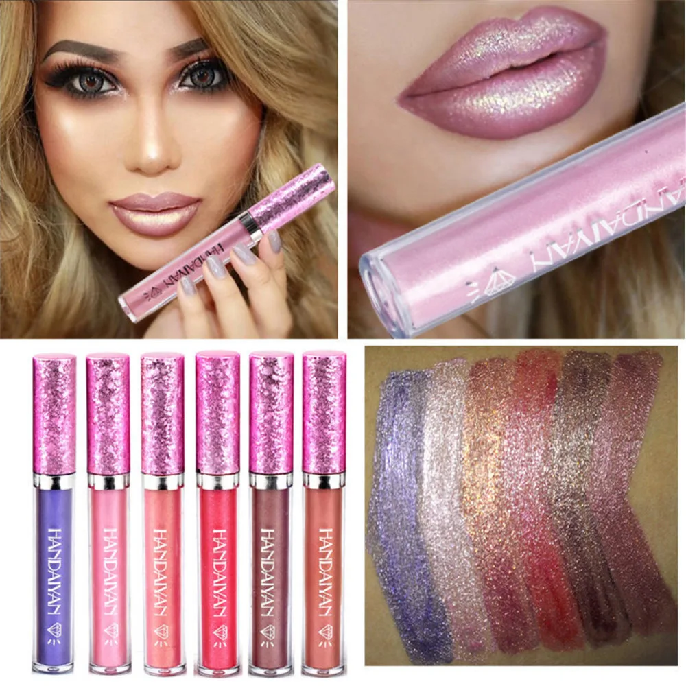 

HANDAIYAN 6Colors Makeup Metallic Waterproof Diamond Shine Lipstick lip Gloss long lasting liquid lipstick lipgloss Cosmetics