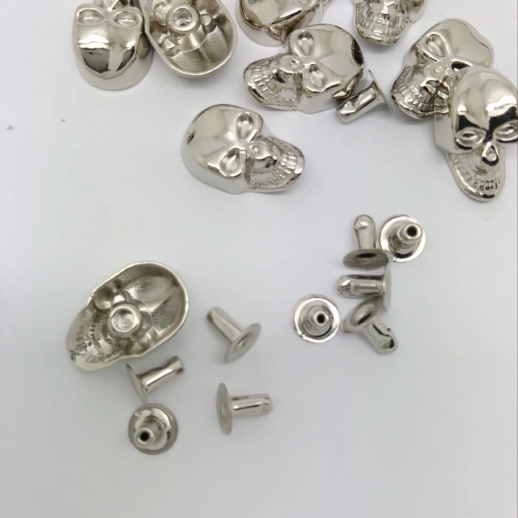  20 Sets Skull Cone Studs Rivets Punk Rock Spikes Shoes Bag DIY Leather Craft Silver