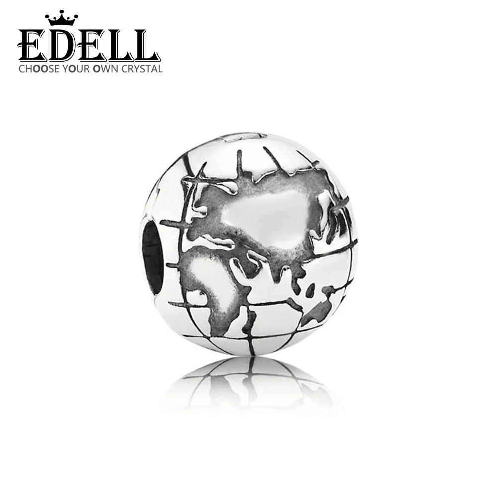 

EDELL 100% 925 Sterling Silver 1:1 Genuine Gem 791182 WORLD EXPLORER GLOBE CLIP CHARM - Fit DIY Bracelet Original Women Wedding