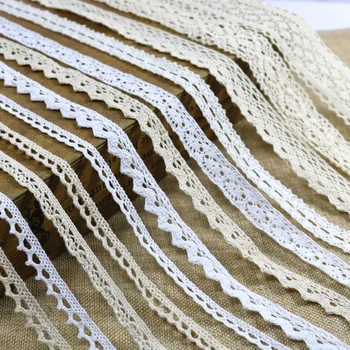 

Cotton Lace Ribbon 50Yard White Beige Cotton Lace Trims Handmade Gift Package Clothes Edge Wrapping Cotton Crocheted Lace Ribbon