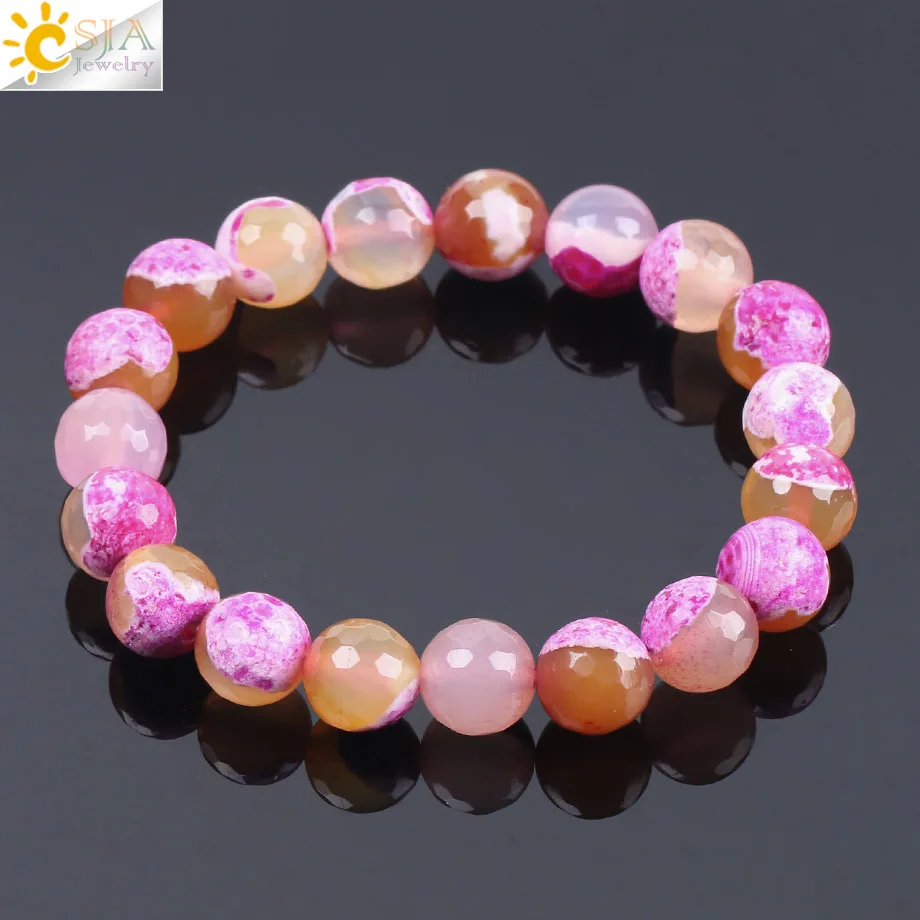 

CSJA 2018 Natural Gem Stone Rose Red Bead Onyx Agates Stretch Bracelets for Femme Lady Mala Beaded Reiki Meditation Jewelry F111