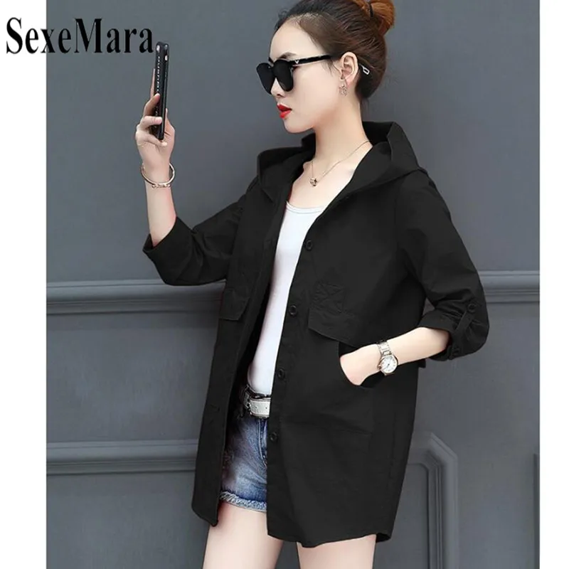 2019 New Women's Jacket Thin Section Korean Version Of The Long Section Large Size Loose Casual Fashion Windbreaker Jacket