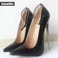 18cm 7" Stiletto Fetish Sharp toe Mary Janes Ankle Wrap high heel pumps spike metal high heel BONDAGE BDSM latex high heels