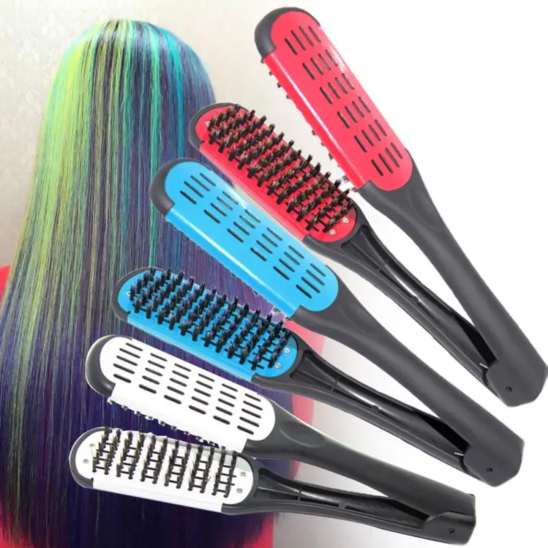 

Professional Hairdressing Straightener Ceramic Hair Straightening Double Brushes V Shape Comb Clamp Not Hurt Styling Tools