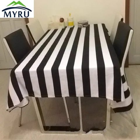 

Custom simple modern black and white striped canvas cloth table cloth many sizes table cloth free shipping
