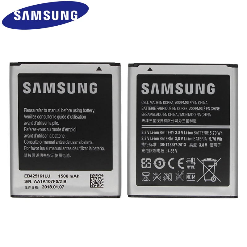 

SAMSUNG Original Battery EB425161LU 1500mAh For Galaxy S Duos S7562 S7566 S7568 i8160 S7582 S7560 S7580 i8190 i739 i669 J1 Mini