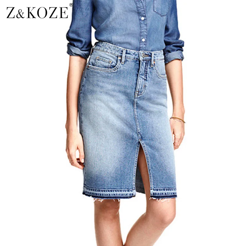 Z&KOZE New Package Hip Denim Skirt European Style Women High Waist