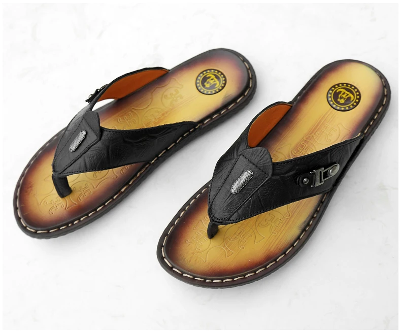 YEINSHAARS Для мужчин Роскошные шлепанцы Шлепанцы из натуральной кожи Пляжная летняя обувь для Для мужчин модные сандалии для прогулок плюс