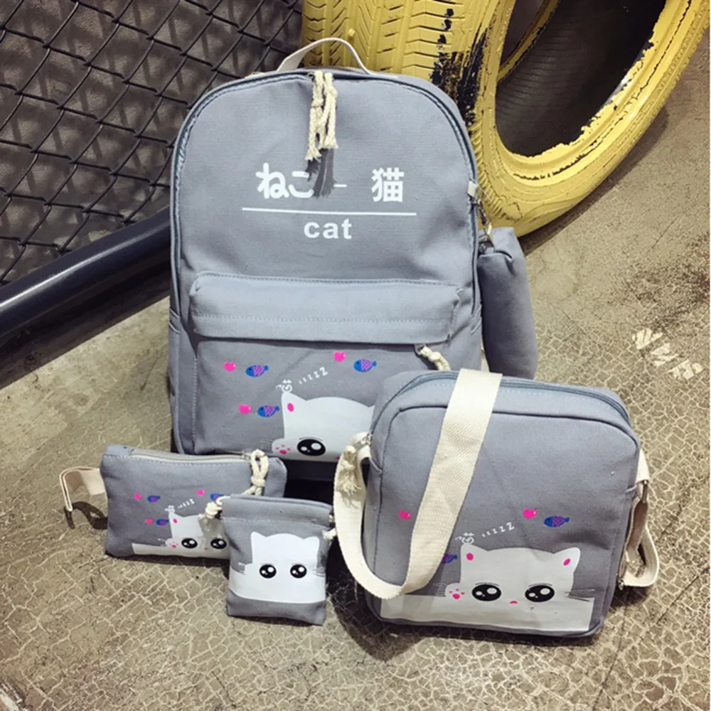 4 комплекта/шт. Женский рюкзак с принтом кота, школьный рюкзак для девочек-подростков, элегантный рюкзак, милый рюкзак, сумка для девочек Mochila Feminina