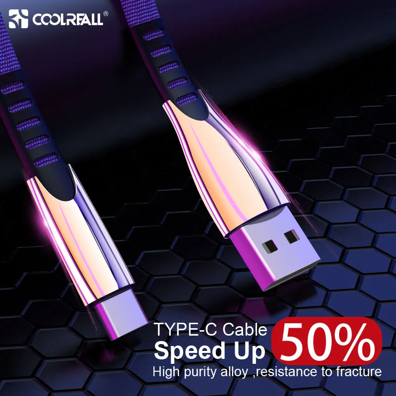 Coolreall 3A кабель для быстрой зарядки type-C, кабель для быстрой зарядки, кабель для синхронизации данных type-C, usb-кабель для устройств samsung, huawei, xiaomi