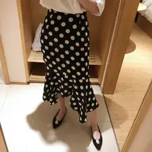 U-SWEAR женская летняя сексуальная юбка дизайн темперамент удобные с оборками Русалка маленькая черная юбка в горошек Высокая талия