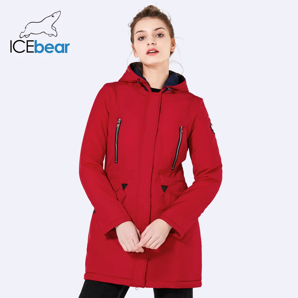 ICEbear 2018 New Brand Clothing Women Spring Autumn Parka Womens Long Thin Jacket With Hat Detachable Warm Coat 16G262D