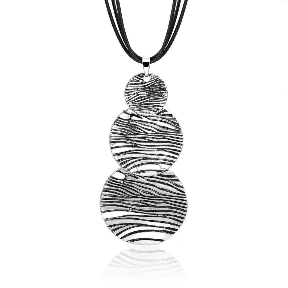 Винтажное простое круглое подвесное ожерелье Уникальный три разных размера, цепочка с кругами, кожаное ожерелье для женщин, ювелирное изделие, подарок