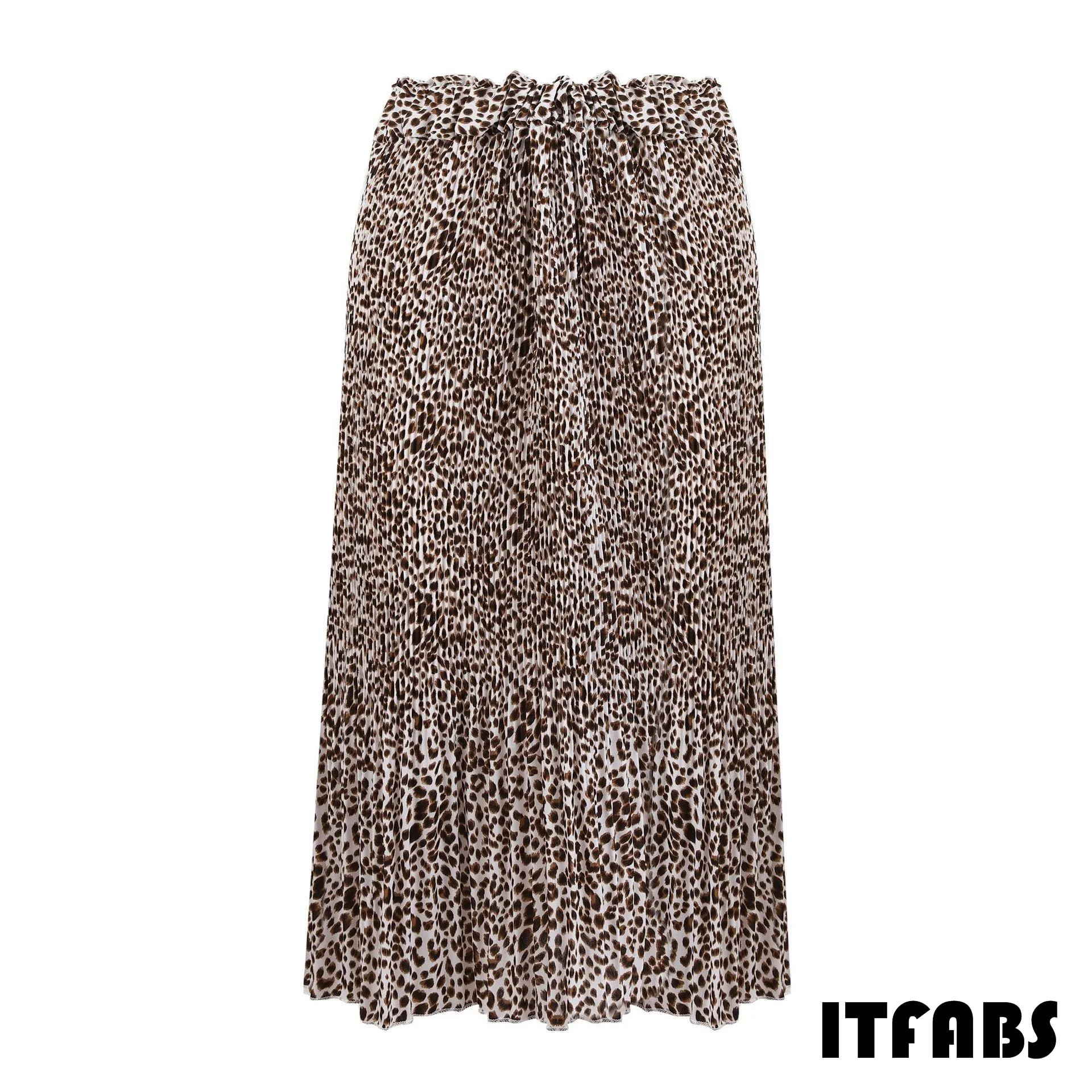 Летняя женская длинная юбка с леопардовым принтом, эластичная шифоновая плиссированная юбка с высокой талией, облегающая повседневная юбка макси