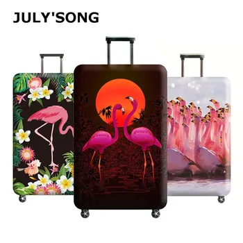 

JULY'S SONG Flamingo Luggage Protective Cover For 18-32 inch Trolley Suitcase Elastic Protect Dust Bag Case Travel Accessories