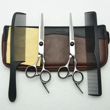 4 шт. костюм 6 ''черный индивидуальный логотип профессиональные человеческие ножницы для волос парикмахерский Набор расчесок с ножницами+ ножницы для резки+ истончение C1001