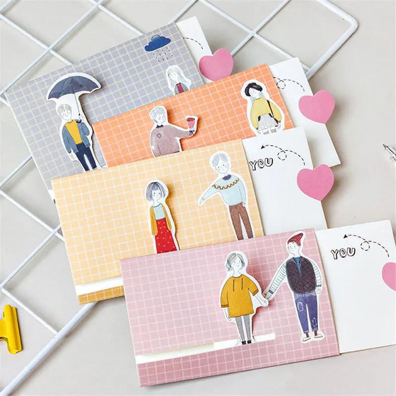 Coloffice 4PCs Korean Lovers Cute Envelop Greeting Card Birthday Set Friends Message Letter Envelope Girl Gift | Канцтовары для