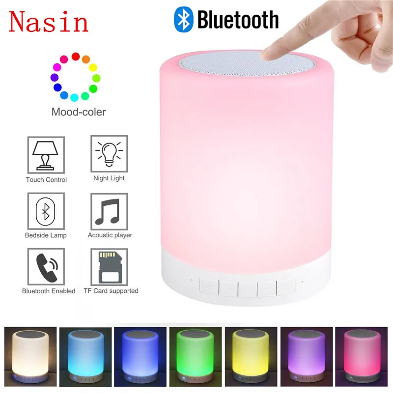 Gift for Kids Friends Party Alarm Clock Night Light Speaker Portable Wireless Bluetooth Speaker Touch Bedside Lamp with Bluetooth Speaker Touch Control Night Light//MP3//TF Card//AUX-in Supported