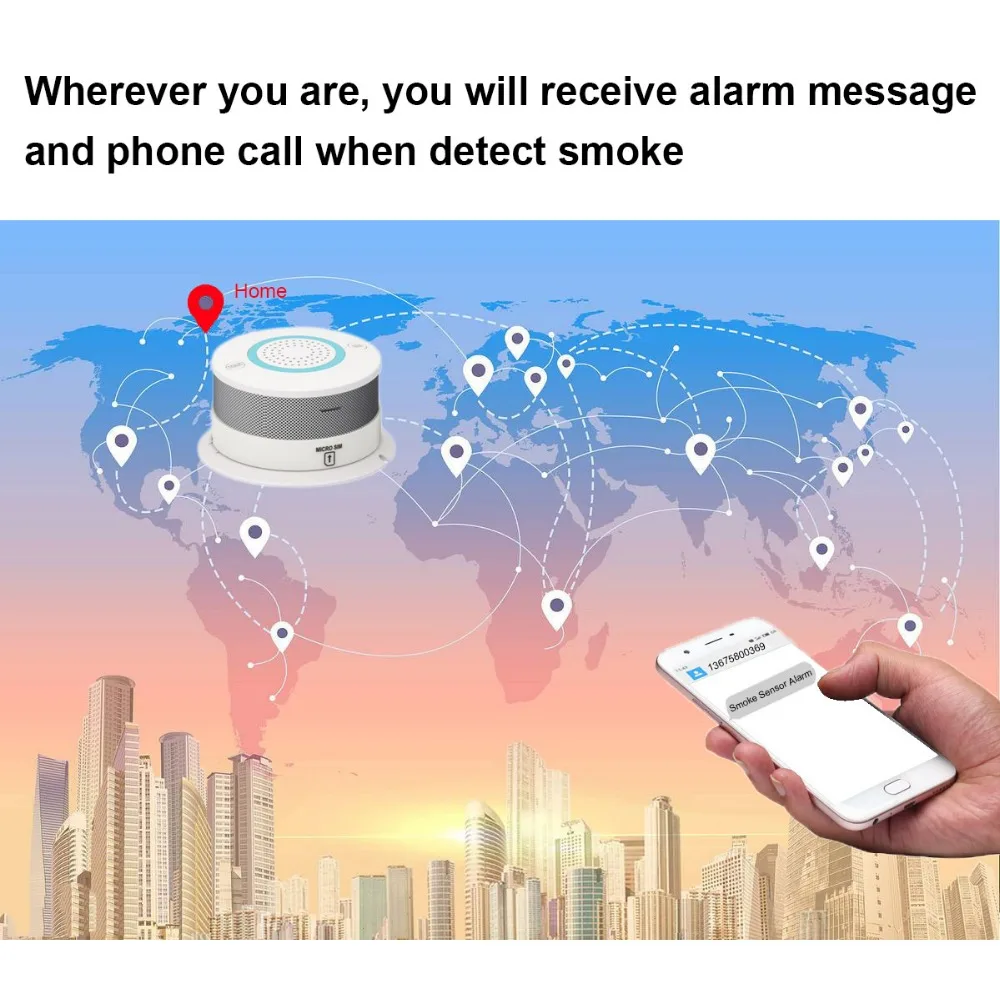 GSM SMS детектор дыма пожарная сигнализация датчик защиты GSM sim-карта сообщение дымовая сигнализация номер телефона пожарный детектор