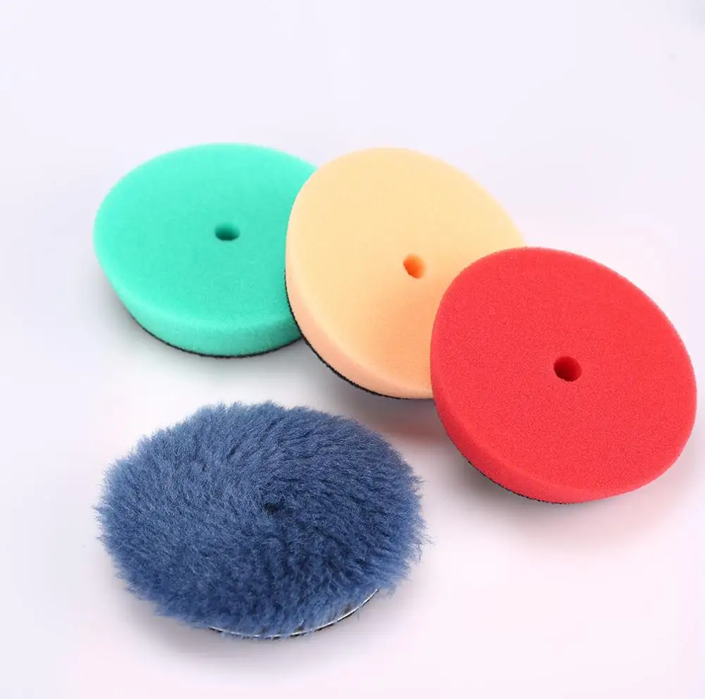 

SPTA 4Pcs Car Polishing Buffing Pad 3" 80mm Set Kit 3 Inch Backing RO DA Polish Drill Wool Wheel For Orbit Dual Action Polisher