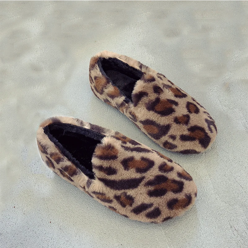

2018 New Fashion Hand-Made Winter Women Flats Round Toe Leopard Print Decor Ladies Flat Shoes Autumn Spring Autumn Women Loafers