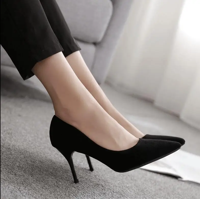 Black Flock High Heels Shoes Party Wedding Women Pumps Heels OL Dress Shoes Sandals Elegant Shoes Lady Black Flock High Heels Shoes Party Wedding Women Pumps Heels OL Dress Shoes Sandals Elegant Shoes Lady