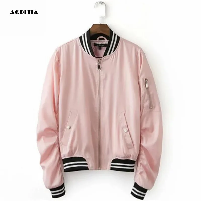2017 Women Satin Baseball Jacket Coat Pilots Outerwear Loose Tops