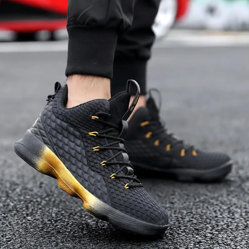 JINBEILEE Basketball Shoes Men's High-top Sneakers Increased Wear-resistant Warm Flying Woven Casual Tide Shoes Outdoor Shoes