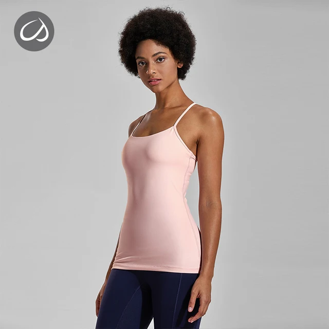 CRZ YOGA Women's Compression Built in Bra Camisole Long Workouts Tank