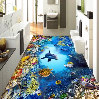 

Custom 3D Cartoon Submarine World 3D Floor Tile Photo Mural Wallpaper PVC Self Adhesive Waterproof Kids Bedroom 3D Floor Murals
